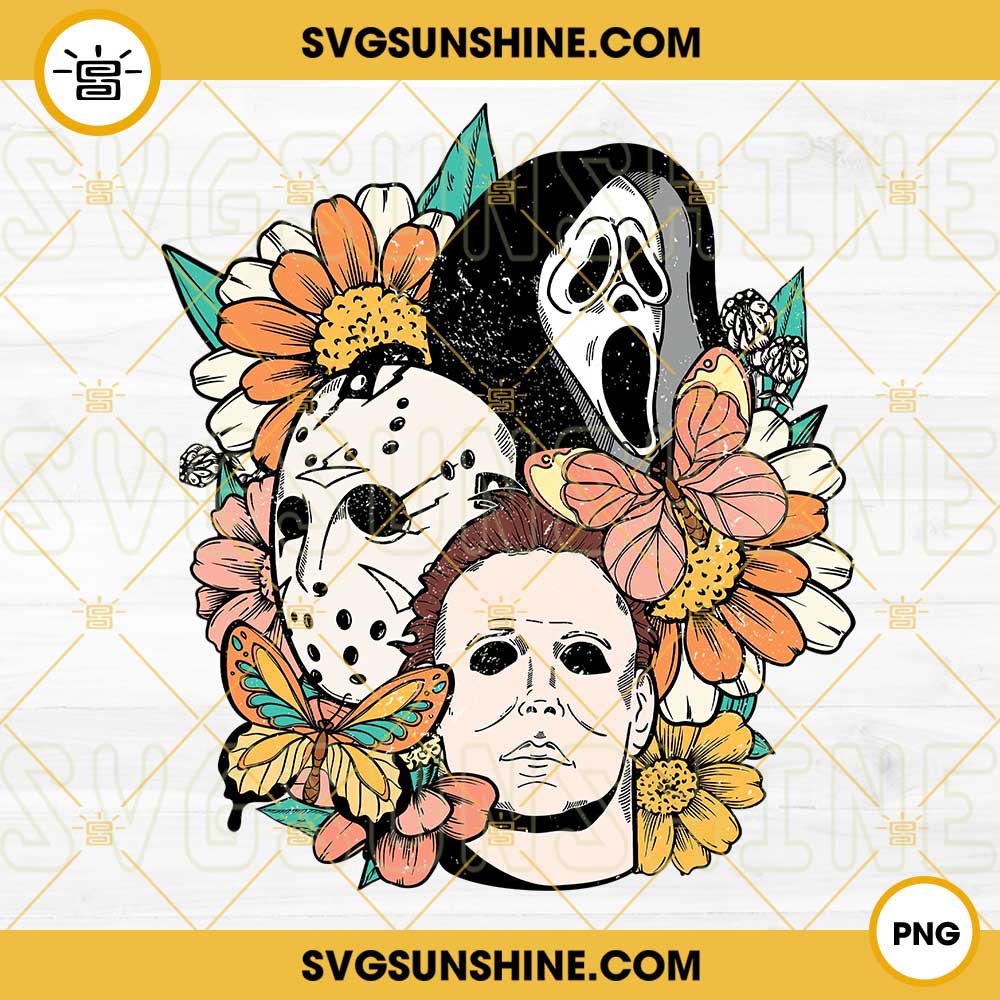 Halloween Floral PNG Digital Download, Horror Movie PNG, Jason Voorhees PNG, Michael Myers PNG, Ghostface PNG