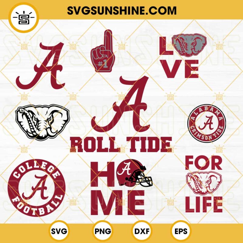 Alabama Crimson Tide Bundle Svg Alabama Crimson Tide Football Svg Png Dxf Eps Cut Files