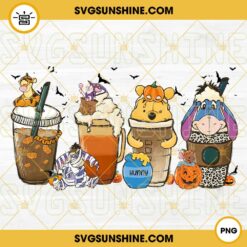 Winnie The Pooh Fall Coffee Latte PNG, Cartoon Halloween Iced Coffee Cheetah Drink PNG