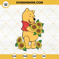 Winnie The Pooh With Sunflowers SVG DXF EPS PNG Cricut Silhouette Vector Clipart