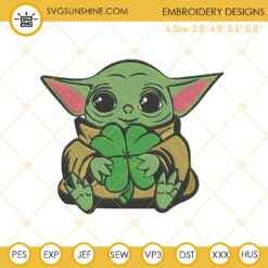 Baby Yoda With Shamrock Embroidery Designs, Happy St Patricks Day Embroidery Design File