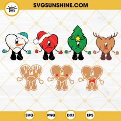 Bad Bunny Heart Christmas SVG Bundle, Bad Bunny Santa Claus, Snowman, Gingerbread Cookies Christmas SVG Cut Files