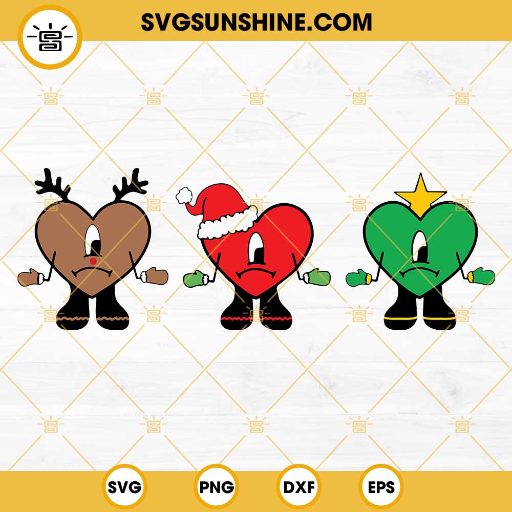 Bad Bunny Heart Christmas Tree SVG, Bad Bunny Heart Reindeer  Ornament SVG PNG DXF EPS Cut File