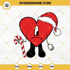 Bad Bunny Heart Christmas SVG, Bad Bunny Santa Claus Hat SVG, Bad Bunny Candy Cane SVG