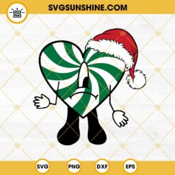 Bad Bunny Heart Candy Cane Christmas SVG, Bad Bunny Santa Claus Hat SVG PNG EPS DXF Cricut