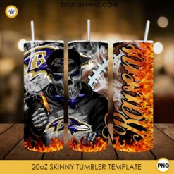 Baltimore Ravens Skull 20oz Skinny Tumbler PNG, Baltimore Ravens Tumbler Template PNG File Digital Download