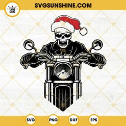 Biker Skull Santa Hat Christmas SVG, Skull Riding Motorcycle Motorbike SVG PNG Cricut Silhouette