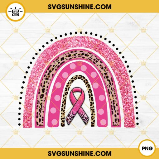Breast Cancer Awareness Rainbow Ribbon Pink Leopard Print PNG File Digital Download