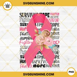 Breast Cancer Ribbon PNG Files, Pink Ribbon With Flowers PNG File Digital Download