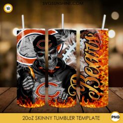 Chicago Bears Skull 20oz Skinny Tumbler PNG, Chicago Bears Tumbler Template PNG File Digital Download