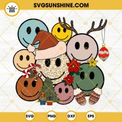Christmas Smiley Faces SVG, Christmas Leopard Smile Santa Hat SVG PNG DXF EPS Digital Download