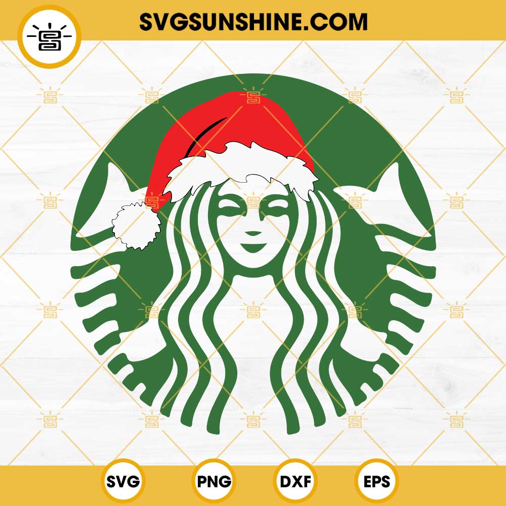 Christmas Starbucks Logo SVG, Christmas Starbucks Coffee SVG, Starbucks Logo Santa Hat Christmas SVG PNG EPS DXF Files