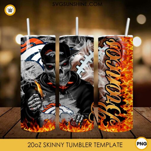 Denver Broncos Skull 20oz Skinny Tumbler PNG, Denver Broncos Tumbler Template PNG File Digital Download