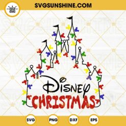 Disney Christmas SVG, Christmas Disney Castle Kingdom SVG, Disney Castle Christmas Lights SVG