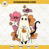 Ghost Cat Spooky Halloween SVG, Black Cat Halloween Flower SVG PNG DXF EPS Cut Files