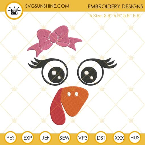 Girl Turkey Face Bow Machine Embroidery Design File