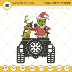 Grinch And Max Dog On Jeep Embroidery Designs, Grinch Jeep Christmas Embroidery Design Files