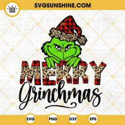 Grinch Merry Christmas SVG, Merry Grinchmas Buffalo Plaid And Leopard SVG, Grinch Santa Hat SVG