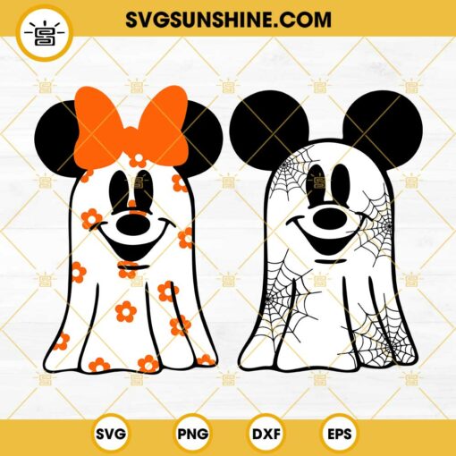Halloween Mouse Head Ghost SVG, Mickey Minnie Ghost Halloween SVG Bundle Digital Download