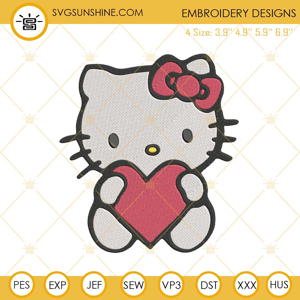 Hello Kitty Heart Cartoon Embroidery Design File