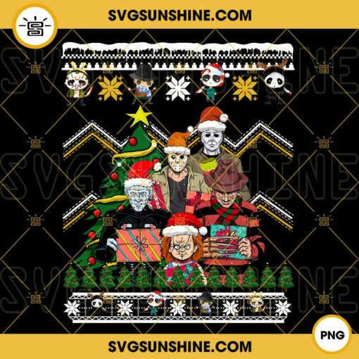 Horror Movies Characters Ugly Christmas Sweater PNG, Halloween Ugly Christmas Horror Friends PNG Designs