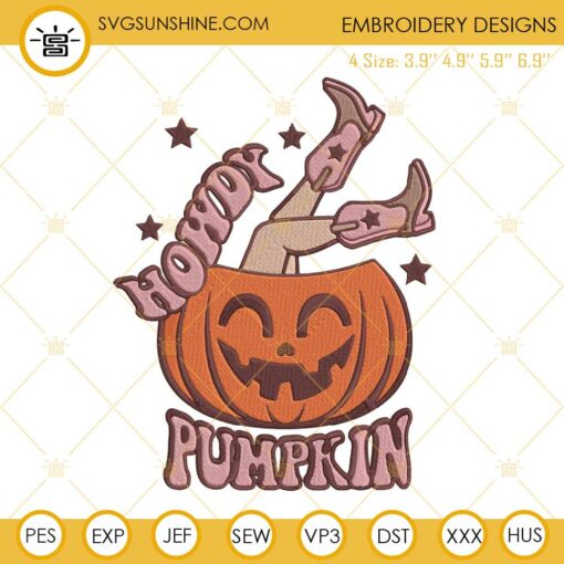 Howdy Pumpkin Embroidery Designs, Halloween Cowgirl Embroidery Design Files