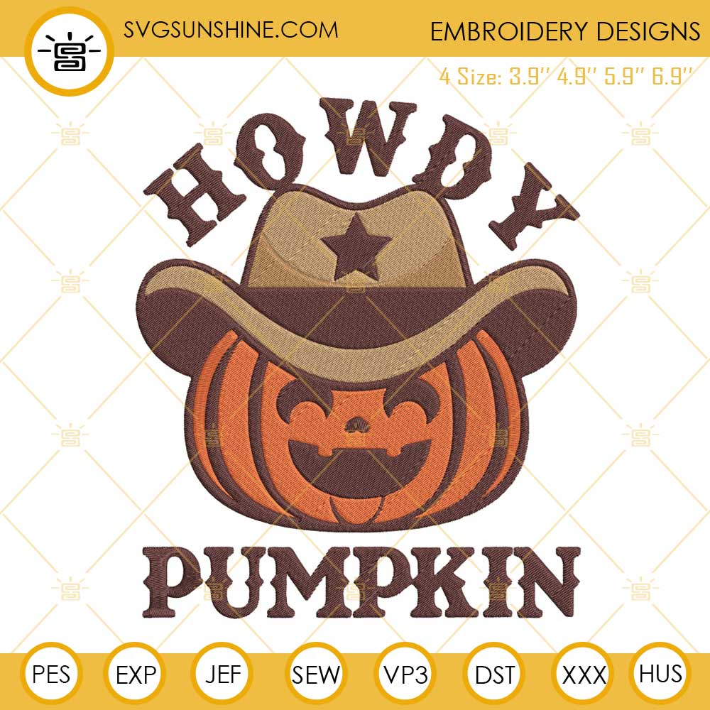 Howdy Pumpkin Embroidery Pattern, Western Pumpkin Embroidery Design Files