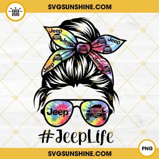 Jeep Life Hippie PNG, Messy Bun Jeep Mom Life PNG Digital Download