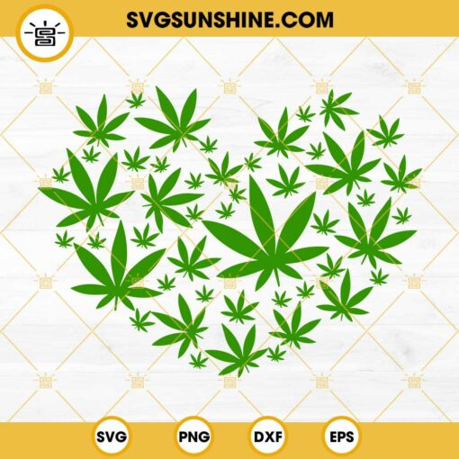 Marijuana Heart SVG, Cannabis Love SVG, Weed Heart SVG PNG DXF EPS Cricut Silhouette Vector Clipart