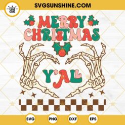 Merry Christmas Y'all Skull Hands SVG, Skeleton Hand Christmas SVG PNG DXF EPS Cut Files