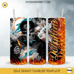 Miami Dolphins Skull 20oz Skinny Tumbler PNG, Miami Dolphins Tumbler Template PNG File Digital Download