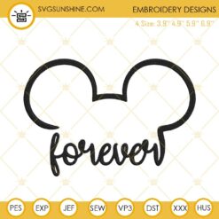 Mickey Ears Forever Embroidery Designs, Disney Valentines Day Embroidery Design File