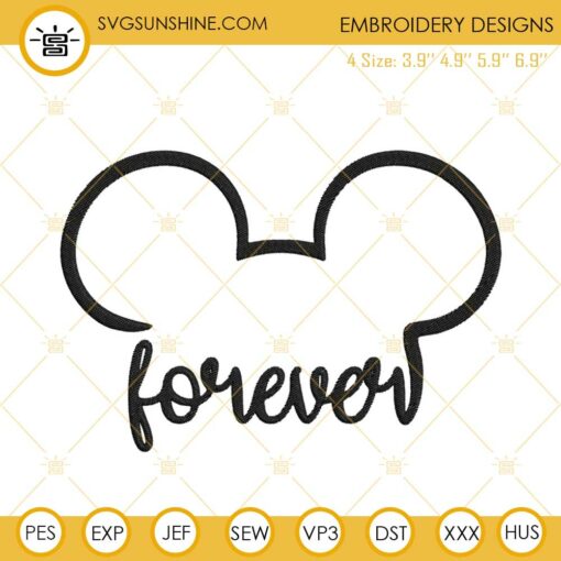 Mickey Ears Forever Embroidery Designs, Disney Valentines Day Embroidery Design File