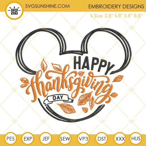 Mickey Happy Thanksgiving Day Embroidery Designs Files