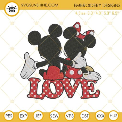 Mickey Minnie Love Embroidery Designs, Disney Happy Valentines Day Embroidery Design File