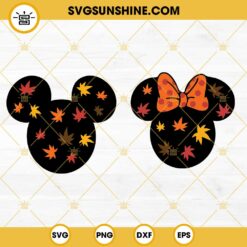 Mickey Minnie Theme Leaves Autumn SVG, Mouse Head Fall Thanksgiving SVG PNG DXF EPS Files