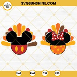 Mickey Minnie Turkey SVG Bundle, Mouse Head Turkey Thanksgiving SVG, Cute Turkey SVG