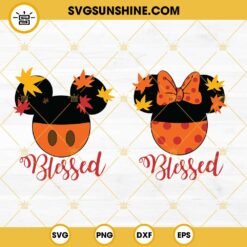 Mickey Minnie Blessed Thanksgiving SVG Bundle, Disney Mouse Head Fall Autumn Leaves SVG PNG DXF EPS Cut Files