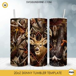 Deer Hunting 20oz Skinny Tumbler Template PNG, Hunting Lover Template PNG File Digital Download