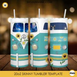 Hippie Van Car Sunflower 20oz Skinny Tumbler Template PNG File Digital Download