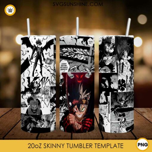 Asta Black Clover 20oz Skinny Tumbler Template PNG, Black Clover Anime Tumbler Template PNG File Digital Download