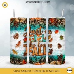 Just A Girl Who Loves Fall 20oz Skinny Tumbler PNG, Fall Leopard Vintage Tumbler PNG File Digital Download