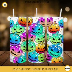 Pumpkin Face Water Color 20oz Skinny Tumbler PNG, Rainbow Pumpkin Tumbler PNG File Digital Download