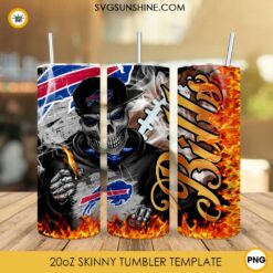 Buffalo Bills Skull 20oz Skinny Tumbler PNG, Buffalo Bills Tumbler Template PNG File Digital Download