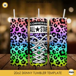 Converse All Star Rainbow Leopard 20oz Skinny Tumbler Template PNG File Digital Download