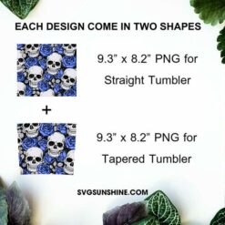 Skull And Roses 20oz Skinny Tumbler PNG, Skulls And Flowers Tumbler Design PNG File Digital Download