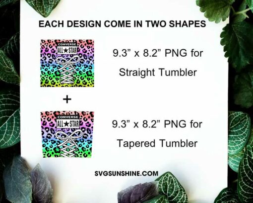 Converse All Star Rainbow Leopard 20oz Skinny Tumbler Template PNG File Digital Download