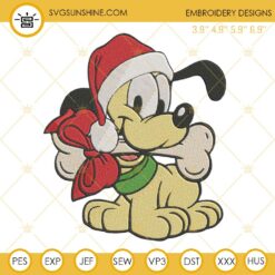Christmas Baby Pluto Embroidery Designs, Baby Pluto Santa Hat Embroidery Design File