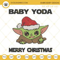 Baby Yoda Merry Christmas Embroidery Designs, Baby Yoda Embroidery Design File