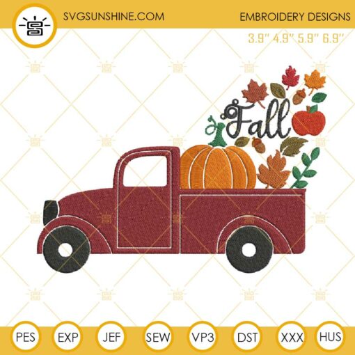 Fall Pumpkin Truck Embroidery Designs, Hello Fall Truck Pumpkin Embroidery Designs